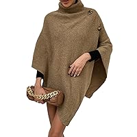 Flygo Women's Turtleneck Poncho Sweater Oversized Knit Cape Pullover Tunic Tops