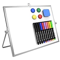 GMAOPHY Dry Erase White Board, 16inX12in Large Magnetic Desktop Whiteboard with Stand, 10 Markers, 4 Magnets, 1 Eraser, Portable Double-Sided White Board Easel for Kids Memo to Do List Desk School