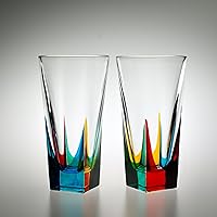 Italian Crystal Highball Glasses, SET OF 2, 12 oz Glasses, Hand-Painted, Elegant Drinkware, Tall Drinking Glasses for Whiskey, Soda, Tea, Water, and Parties, Made In Italy