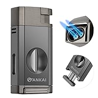 Torch Lighter with Cigar V Cutter, Double Jet Flame Refillable Butane 2 in 1 Windproof Lighters for Smoking with Gift Box (Butane Not Included)