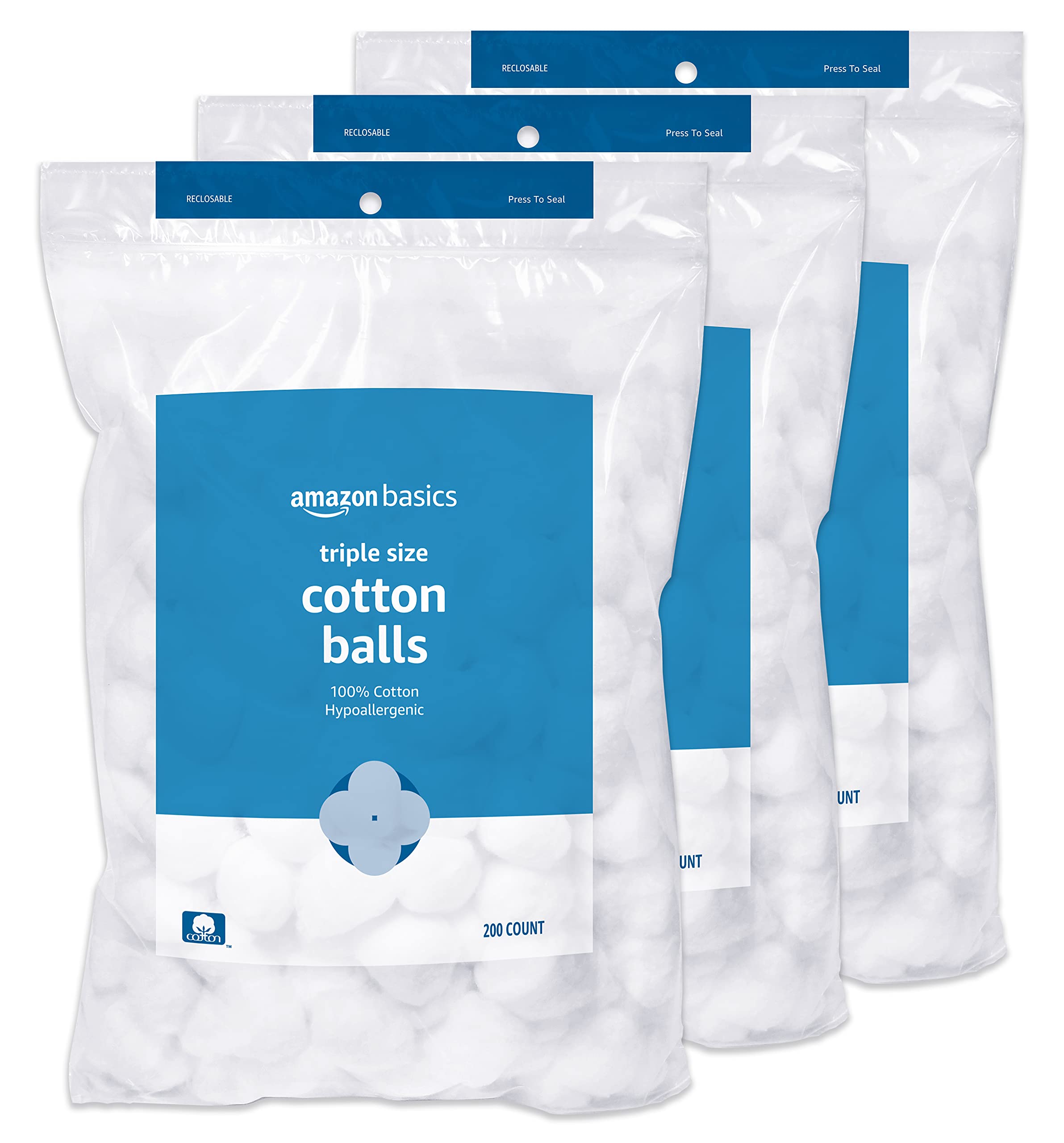 Amazon Basics Cotton Balls, 600 Count (3 Packs of 200) (Previously Solimo)