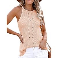 Flygo Women's Summer Sleeveless Knit Sweater Vest Hollow Out Crotchet Cami Tank Tops