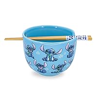 Silver Buffalo Disney Lilo & Stitch Japanese Ceramic Dinnerware Set | Includes 20-Ounce Ramen Noodle Bowl and Wooden Chopsticks