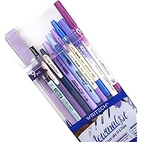 WRITECH Journaling Kit, Gel Ink Pens/Retractable Highlighters/Dual Tip Brush Pens/Fineliner Pens, Smooth Writing Assorted Colors Journaling Supplies, 9 Count with Pen Bag (Haze blue & purple)
