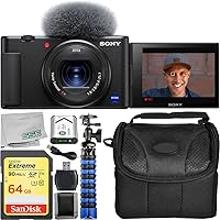 Sony ZV-1 Digital Camera (Black) with Streamer/Vlogging Kit. Includes: SanDisk Extreme 64GB Card, 12” Grispter Tripod, Carrying Case, and More. (Renewed)