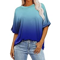 Tops for Women Trendy,Summer Tops for Women 2024 Round Neck Stripe Shoulder Length Short Sleeved Shirts Casual Cute Loose Fit Top Camisole Tops for Women