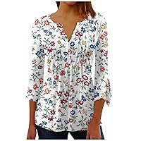 Womens Blouses, Women's Button Up Shirts Printed Tunic Fall Tops Dressy Casual Flared Pants Cropped Sleeves Shirts