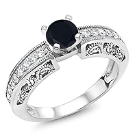 Gem Stone King 925 Sterling Silver Black Onyx Engagement Filigree Ring For Women (1.29 Cttw, Round 6MM, Gemstone Birthstone, Available In Size 5, 6, 7, 8, 9)
