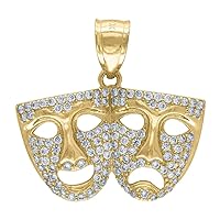 10k Gold CZ Cubic Zirconia Simulated Diamond Unisex Comedy Tragedy Mask Height 23.9mm X Width 23.9mm Charm Pendant Necklace Jewelry for Women