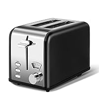 Simple Deluxe Stainless Steel Toaster 2 Slice with Extra Wide Slot & Removable Crumb Tray, 5 Shade Options and Bagel/Defrost/Cancel Functions, for Various Bread & Waffle, Retro Black