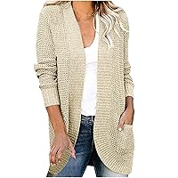 Women Oversized Open Front Cardigans Sweater Long Sleeve Chunky Knit Draped Sweaters 2023 Solid Outwear with Pockets