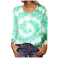 Loose Fall Shirts for Women O Neck Henley Tops Plus Size Basict Shirt Tie Dye Vintage Tops Blouses 2023 Clothes