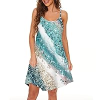 Women's Floral Print Tank Dress 2024 Summer Beach Casual Cover Up Spaghetti Strap V Neck Sexy Mini Sundress
