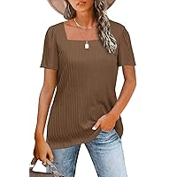 Womens Tops Square Neck Puff Short Sleeve Tshirts Loose Casual Summer Blouses