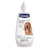 PetArmor Ear Mite Treatment for Dogs, Ear Mite Medicine Kills Ticks and Ear Mites to Relieve Itchiness, Sooths Ears with Aloe, 3oz