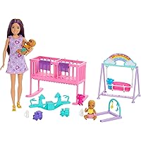 Barbie Skipper Doll & Nursery Playset with Accessories, Includes Twin Baby Dolls, 1 Crib, 1 Swing, 1 See-Saw & More