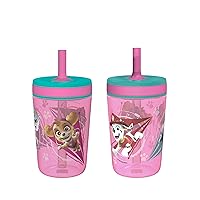 Zak Designs Kelso 15 oz Tumbler Set (Paw Patrol Skye & Everest) Non-BPA Leak-Proof Screw-On Lid with Straw Made of Durable Plastic and Silicone, Perfect Baby Cup Bundle for Toddlers, Kids (2pc Set)