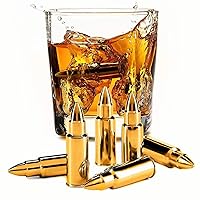 Whiskey Stone Gift Set - 6 Pcs Bullet Shaped Ice Drops Pellets, A Unique Gift for Men Dad for Christmas, Anniversary, Birthday, Father's Day, Valentine's Day (Gold)