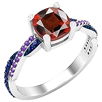 Dazzlingrock Collection 6 mm Cushion Gemstone & Round Blue Sapphire & Amethyst Ladies Swirl Engagement Ring, Sterling Silver