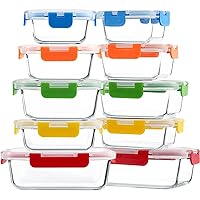 M MCIRCO 10-Pack Glass Food Storage Container with Lids, Airtight Glass Lunch Containers,No Leaking Glass Meal Prep Container,Microwave, Oven, Freezer and Dishwasher Friendly