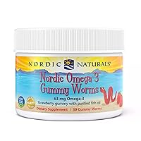 Nordic Omega-3 Gummy Worms, Strawberry - 30 Gummy Worms - 63 mg Total Omega-3s with EPA & DHA - Non-GMO - 30 Servings