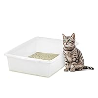 IRIS USA Large Open Top Cat Litter Tray, Sturdy Comfortable Easy to Clean Easy Access Open Air Senior Cat Kitty Rabbit Bunny Litter Pan Indoor, Pearl
