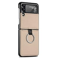 Case for Samsung Galaxy Z Flip 3, PU Leather + Hard PC Shell Ultra Thin Slim Durable Protective Phone Case Cover Folding Phone Cover,Khaki