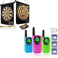Magnetic Dart Board for Kids with Magnetic Darts 12pcs+BATURU Rechargeable walkie talkies for Kids 3 Pack