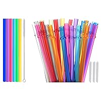 ALINK 6 Silicone Smoothie Straws + 35 Tritan Unbreakable Plastic Straws with Cleaning Brush
