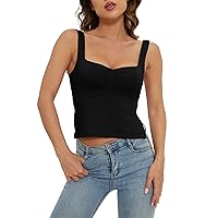 MISSACTIVER Women Ruched Square Neck Sleeveless Split Side Crop Tank Sexy Sweetheart Neck Strappy Backless Crop Vest Cami Top