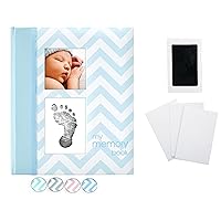 Pearhead Baby Memory Book, First 5 Years Baby Milestone Book, Pregnancy Journal, Newborn Baby Boy Keepsake, With Clean-Touch Ink Pad For Baby's Handprint or Footprint, Blue Chevron