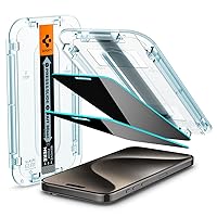 Spigen Tempered Glass Screen Protector [GlasTR EZ FIT - Privacy] Designed for iPhone 15 Pro Max [Case Friendly] - 2 Pack