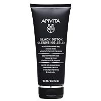 Apivita Black Detox Cleansing Gel - Facial Cleanser & Makeup Remover with Activated Charcoal - Leaves Skin Fresh, Clean and Comfortable - 5.07 Fl Oz