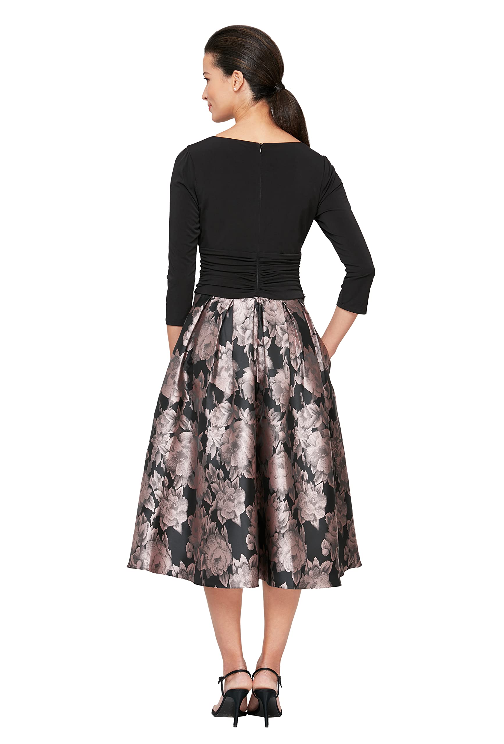 S.L. Fashions Women's Stretch Jersey Bodice Jacquard Floral Print Dress