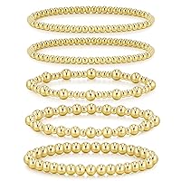 adoyi Gold Bracelets for Women, 14K Gold Plated Beaded Bracelets Gold Stretch Bead Ball Bracelet stack Set Adjustable Gold Jewelry for Women