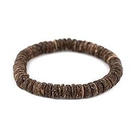 TheBeadChest Natural Coconut Shell Stretch Bracelet Brown Disk Wood