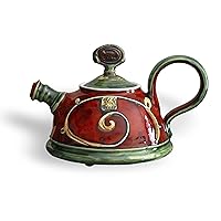 Handmade Ceramic Teapot for One - Danko's Artistic Pottery | Christmas Gift | Small Clay Tea Pot | Red, Green, White Colors | 400ml Capacity
