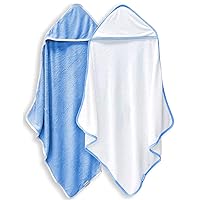 BAMBOO QUEEN 2 Pack Baby Bath Towel - Rayon Made from Bamboo, Ultra Soft Hooded Towels for Kids - X Large Size for 0-7 Yrs (White and Navy Blue, 37.5 x 37.5 Inch)