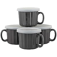 10 Strawberry Street 20 Oz Soup Mug with Lid, 4 Count (Pack of 1), Charcoal