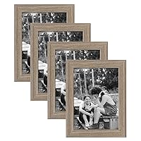 Adeco 6x8 Decorative Wood Wall Hanging and Tabletop Picture Frame, Set of 4, Natural Wood