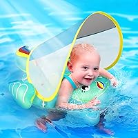 Ultra-Safe Baby Pool Float Never Flipped Over, UPF50+ Sun Canopy Inflatable Baby Float with Sponge Support Bottom, Portable Fun Gifts Water Swim Toys Baby Floats for Pool Infant, Toddler, 3-36Months