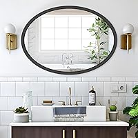 Black Oval Mirror for Wall 22x30 Inch Oval Bathroom Mirror with Wood Frame for Bathroom Vanity Living Room Bedroom Entryway(22