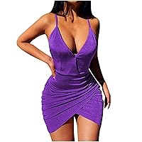 Summer Dresses for Women 2024 Holiday Sexy Sleeveless Spaghetti Strap Dress Deep V Neck Bodycon Cocktail Dress