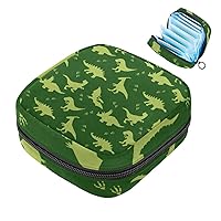 1Pc Portable Sanitary Napkin Storage Bag, Menstrual Cup Pouch, Feminine Care Pads Bag for Girls Women, Tampons First Period Kit, Dinosaurs Green Silhouettes