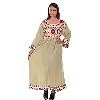 Indian Banjara Embroidered Women Afgani Dress Camel Color Plus Size Attire Outfit Gown Tunic Floral Print