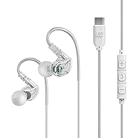 MEE audio M6 Sport USB-C Wired Earbuds with Memory Wire Earhooks, Headset with Mic & 3-Button Remote for iPhone 15, iPad, Other USB Type C Devices; in Ear Headphones for Running/Gym/Workouts, Clear