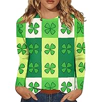 Plus Size 3/4 Sleeve Party Tops Womens Casual St Patrick's Day Printed Pleated T Shirts Lady Comfortable