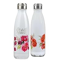 Christian Art Gifts Stainless Steel Double Wall Vacuum Insulated Laser Engraved Water Bottle: Be Still & Know - Ps. 46:10 Inspirational Bible Verse for Hot & Cold Beverages, White/Pink Floral, 17 oz.