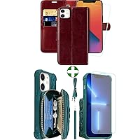 MONASAY Zipper Wallet Case for iPhone 12 Pro/iPhone 12,[Glass Screen Protector ][RFID Blocking] Flip Leather Handbag Phone Cover with Card Holder & Crossbody Lanyard Strap for Apple iPhone 12/12 Pro