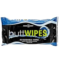 Fresh Body FB Buttwipes Flushable Wipes (1 Pack, 45 wipes) - Flushable Wipes for Adults - Water-Based Butt Wipes with Aloe and Vitamin E - Made Without Alcohol or Added Fragrance